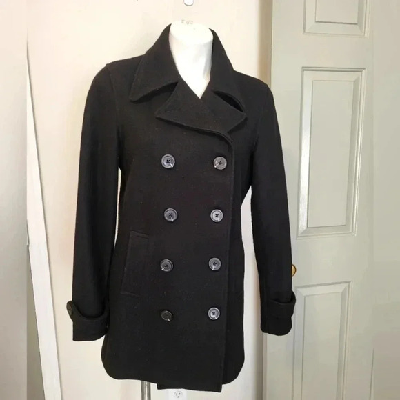 Gap Factory Store Classic Minimalist Chic Black Wool Blend Peacoat/Jacket(M) - Picture 1 of 9